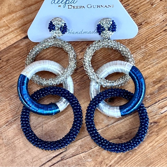 🌺🎉HP🎉🌺 NWT Deepa Gurnani Beaded Triple Hoop Chandeliers - Picture 12 of 13